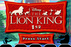 The Lion King title screen for GameBoy Advance